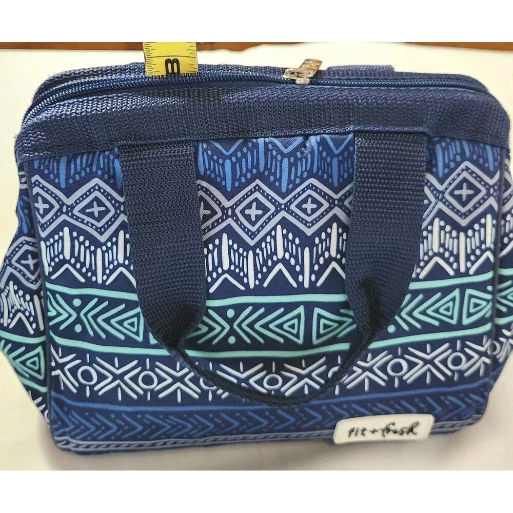 Fit & Fresh Adults Insulated Lunch Bag Work Food Containers Geometric Blue